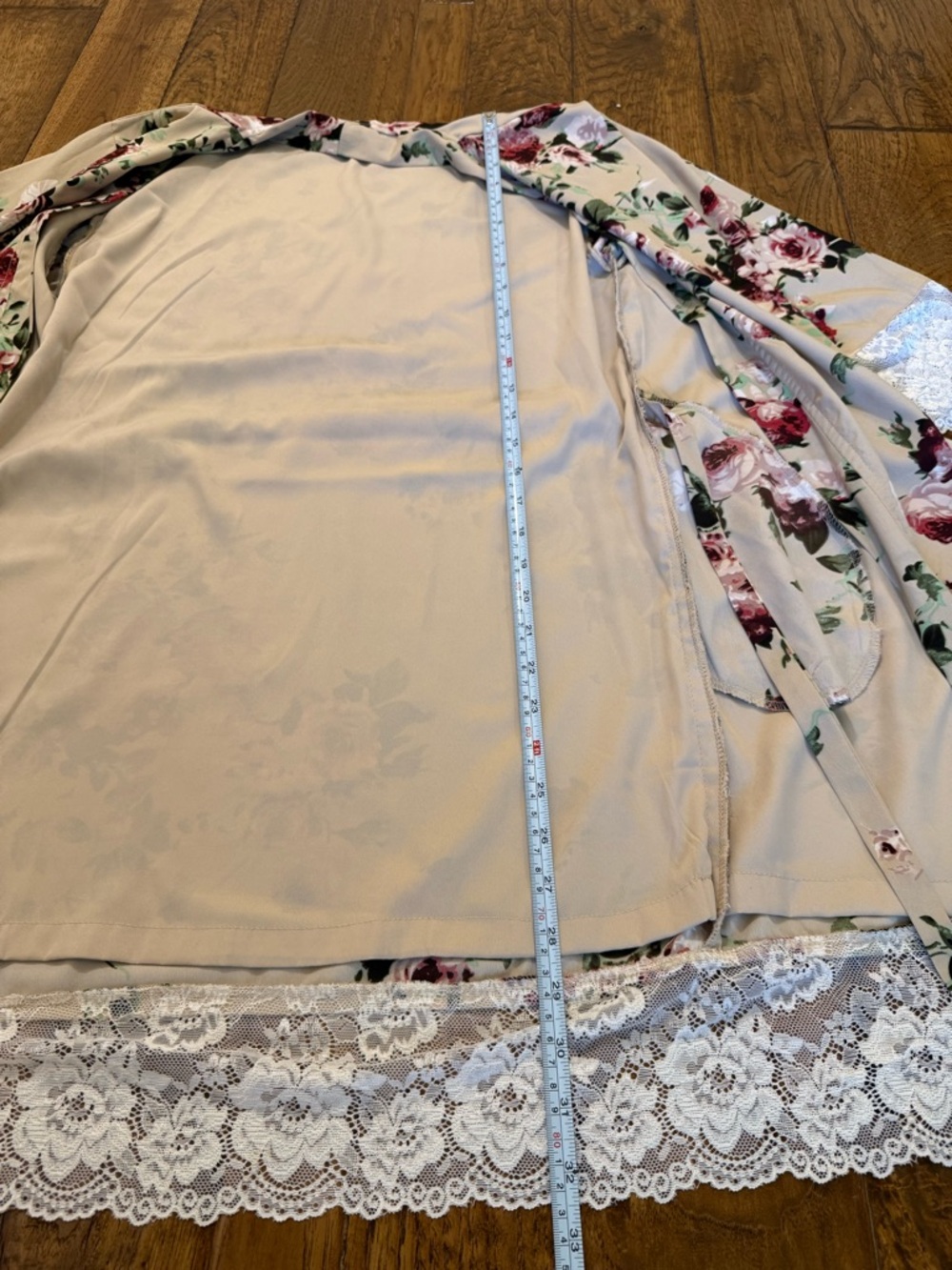 Floral Lace Robe Bridesmaid Getting Ready Boho Kimono Wrap Beige Roses POCKET - Picture 12 of 14